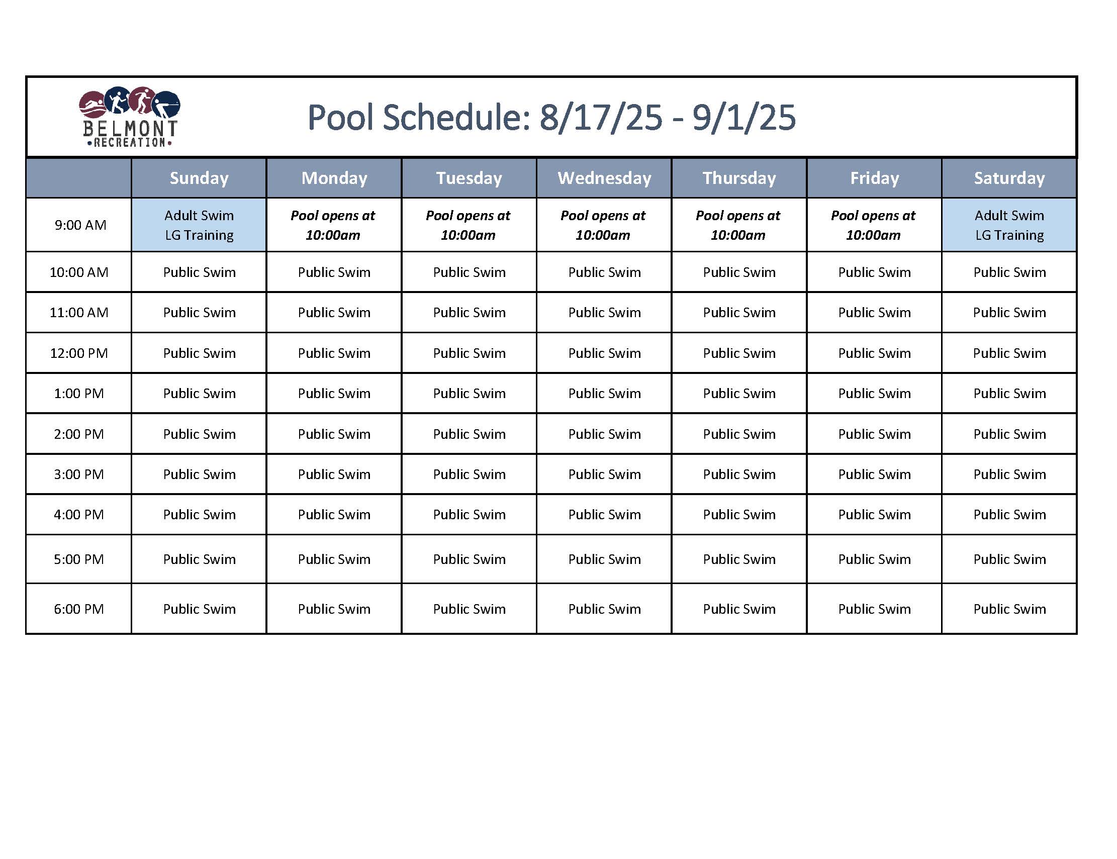 Updated Late Summer Schedule 2025